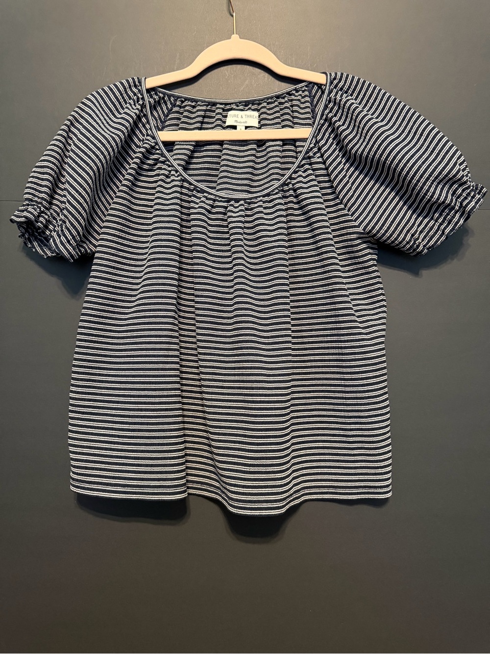 Madewell Navy & White Striped Puff-Sleeve Top